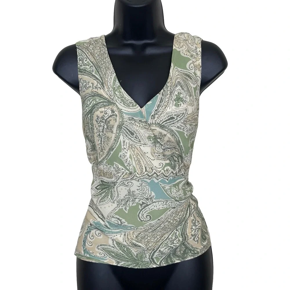 Vtg‎ Evan Picone Paisley Sleeveless Blouse 12 Green Babydoll Y2K Fairy Grunge - Picture 2 of 9
